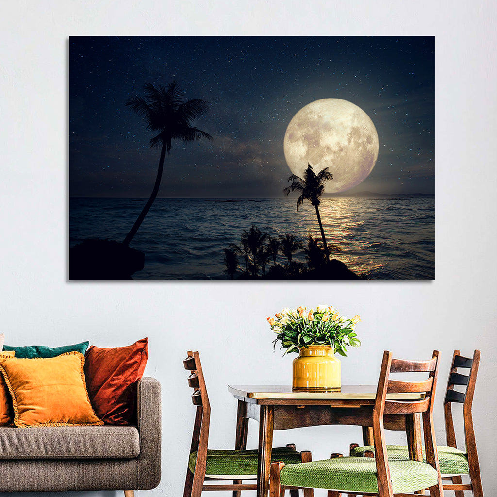 Supermoon Over Tropical Beach Wall Art