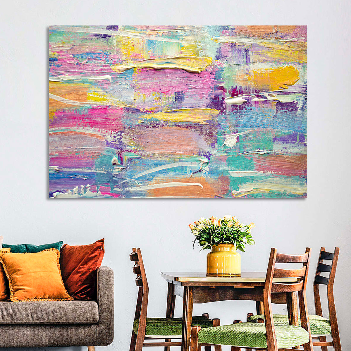 Rough Board Brushstrokes Wall Art in a room, landscape