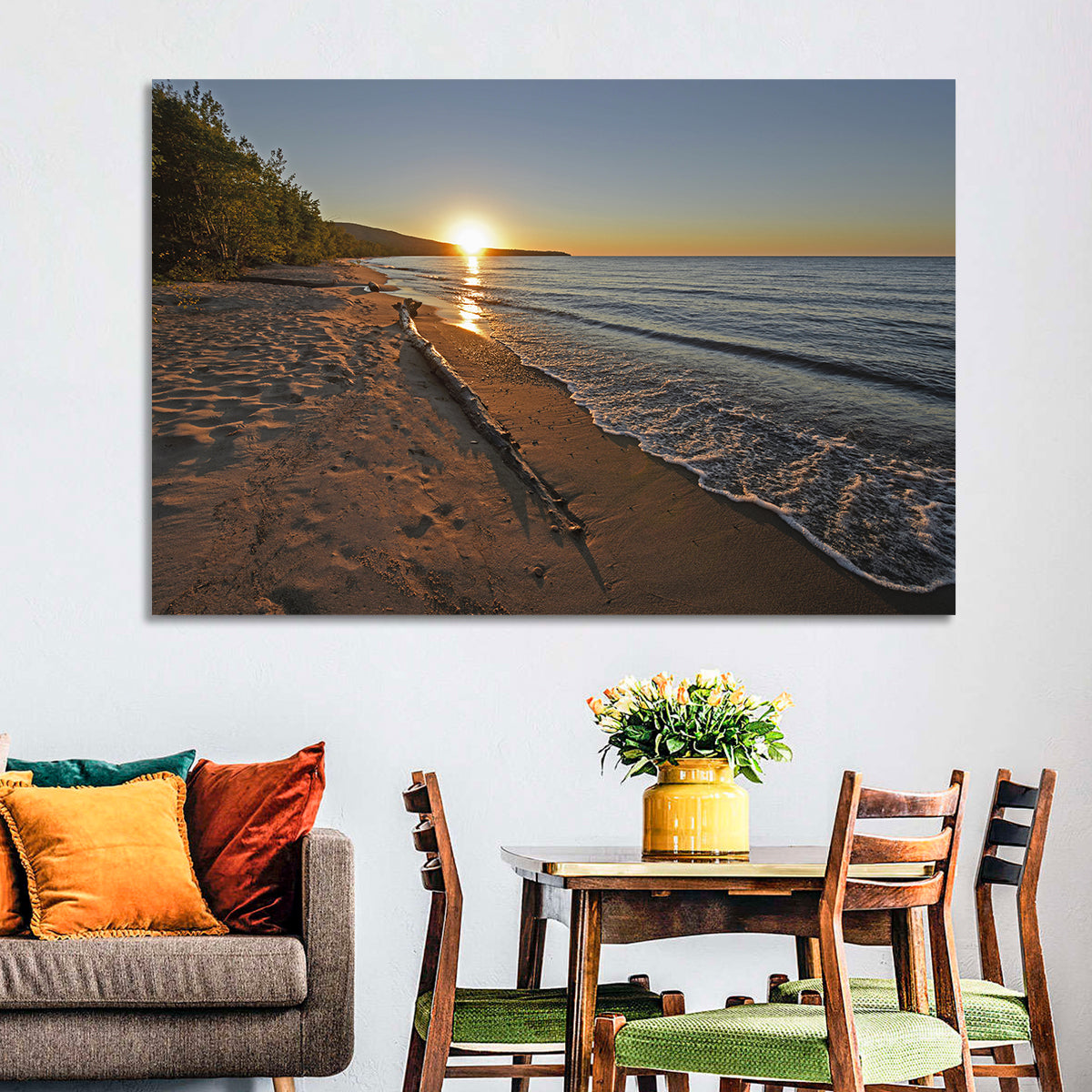 Lake Superior Driftwood Beach Sunset Wall Art
