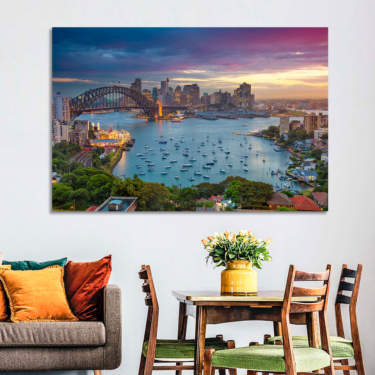 Sydney Harbour Sunset Wall Art in a room, landscape