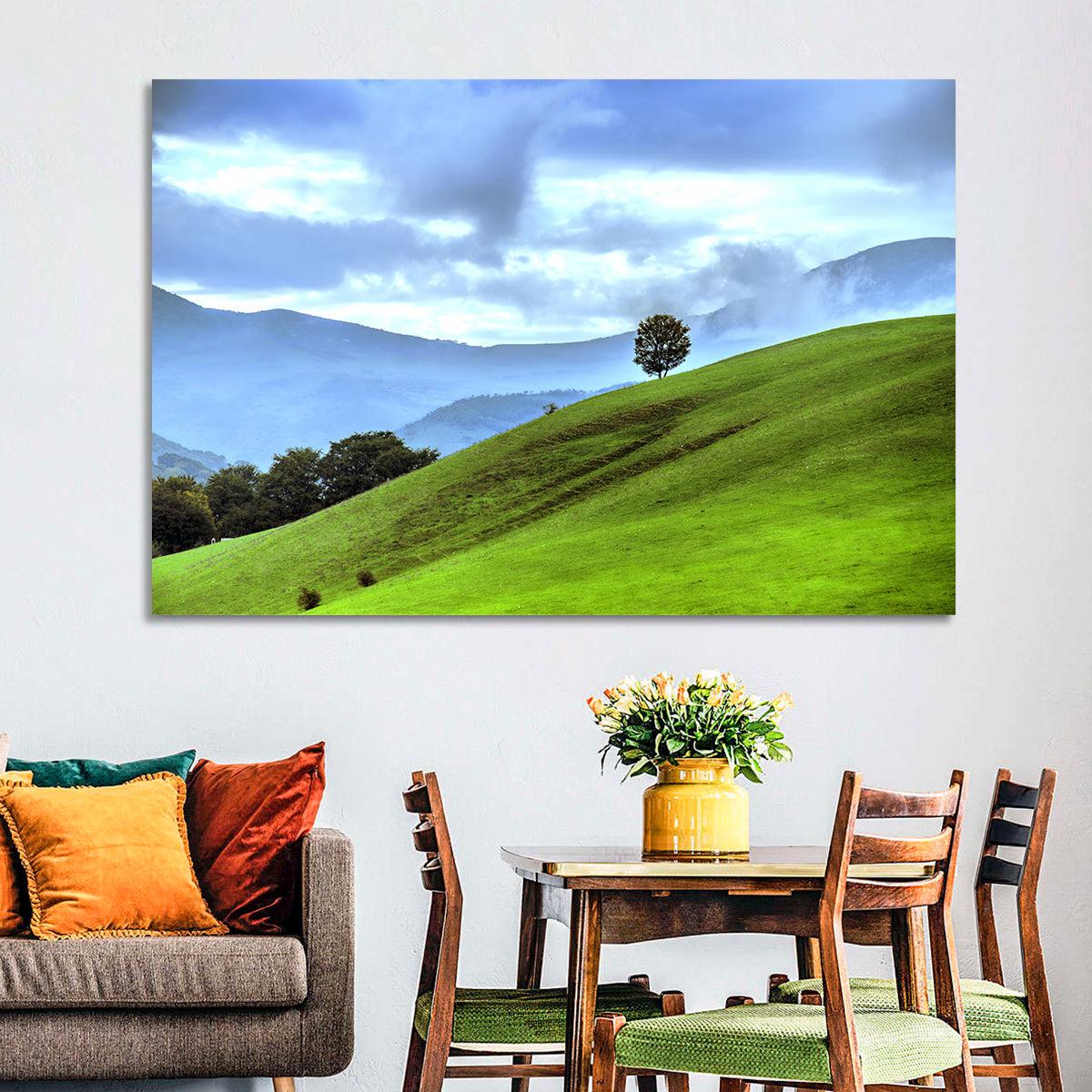 Talish Hillside with Lone Tree Wall Art in a room, landscape