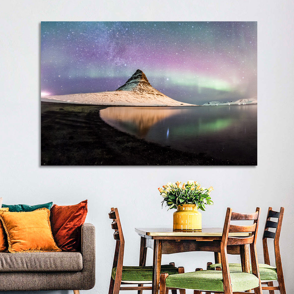 Kirkjufell Under the Milky Way Wall Art in a room, landscape