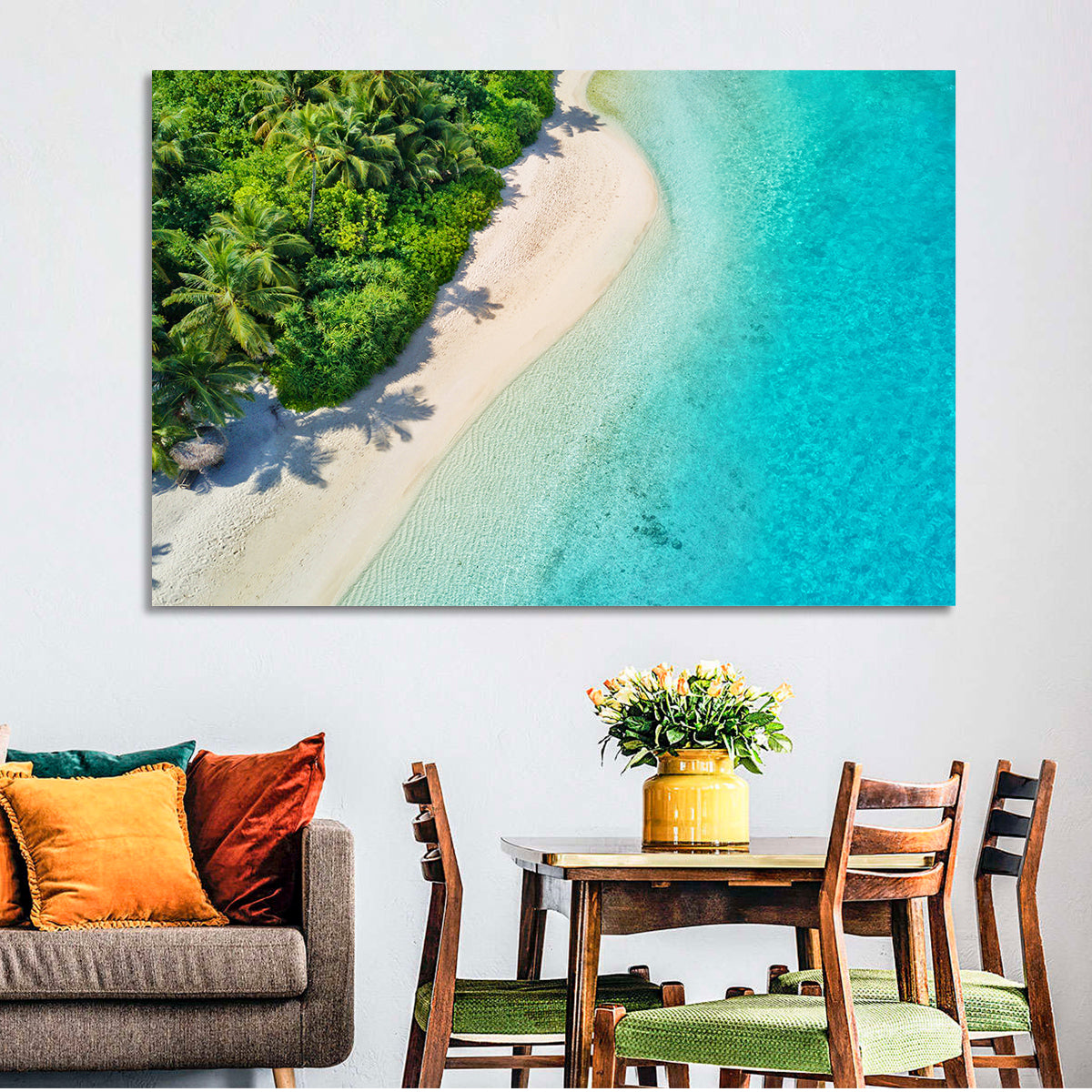 Secluded Tropical Beach Wall Art in a room, landscape
