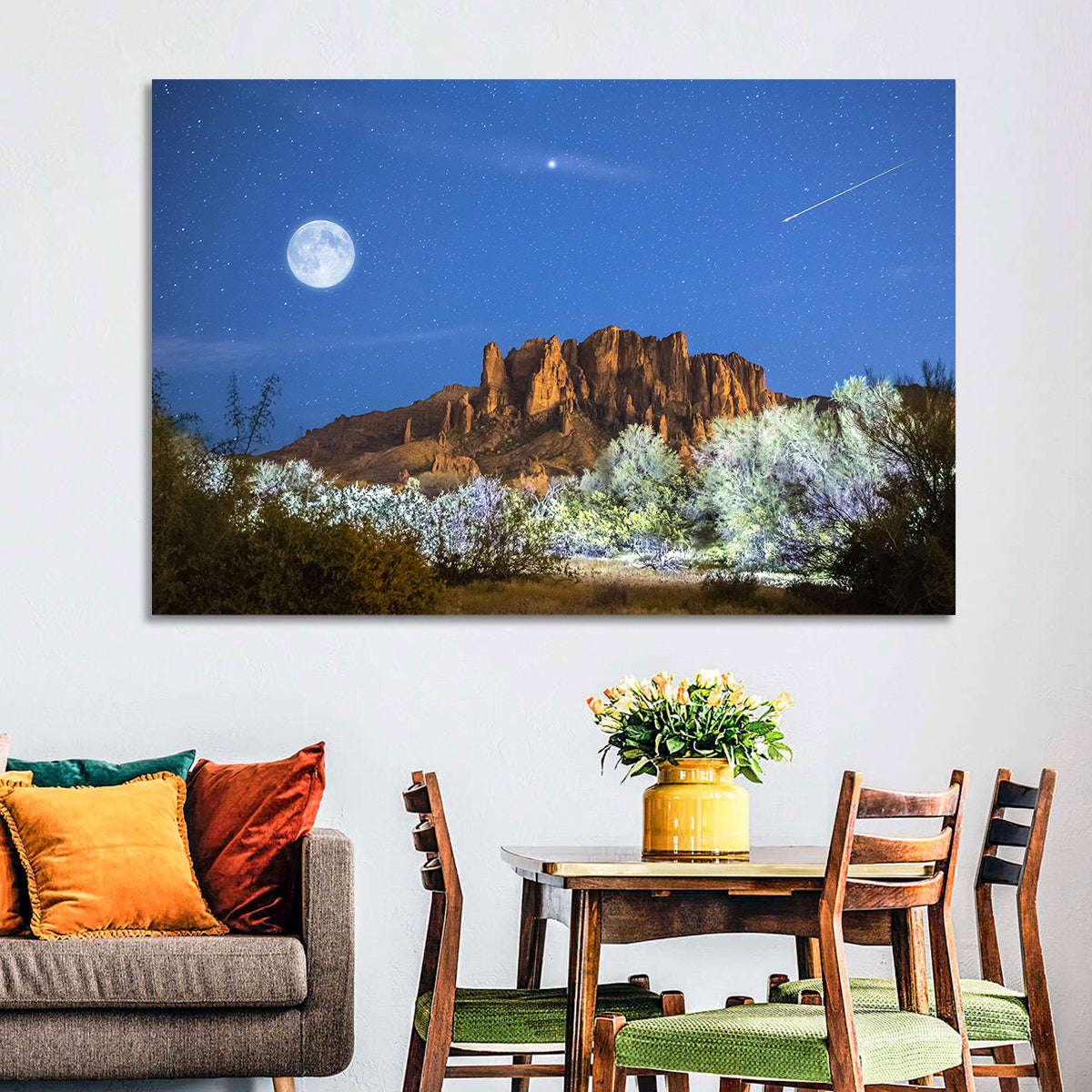 Moonlit Superstition Mountains Arizona Wall Art in a room, landscape
