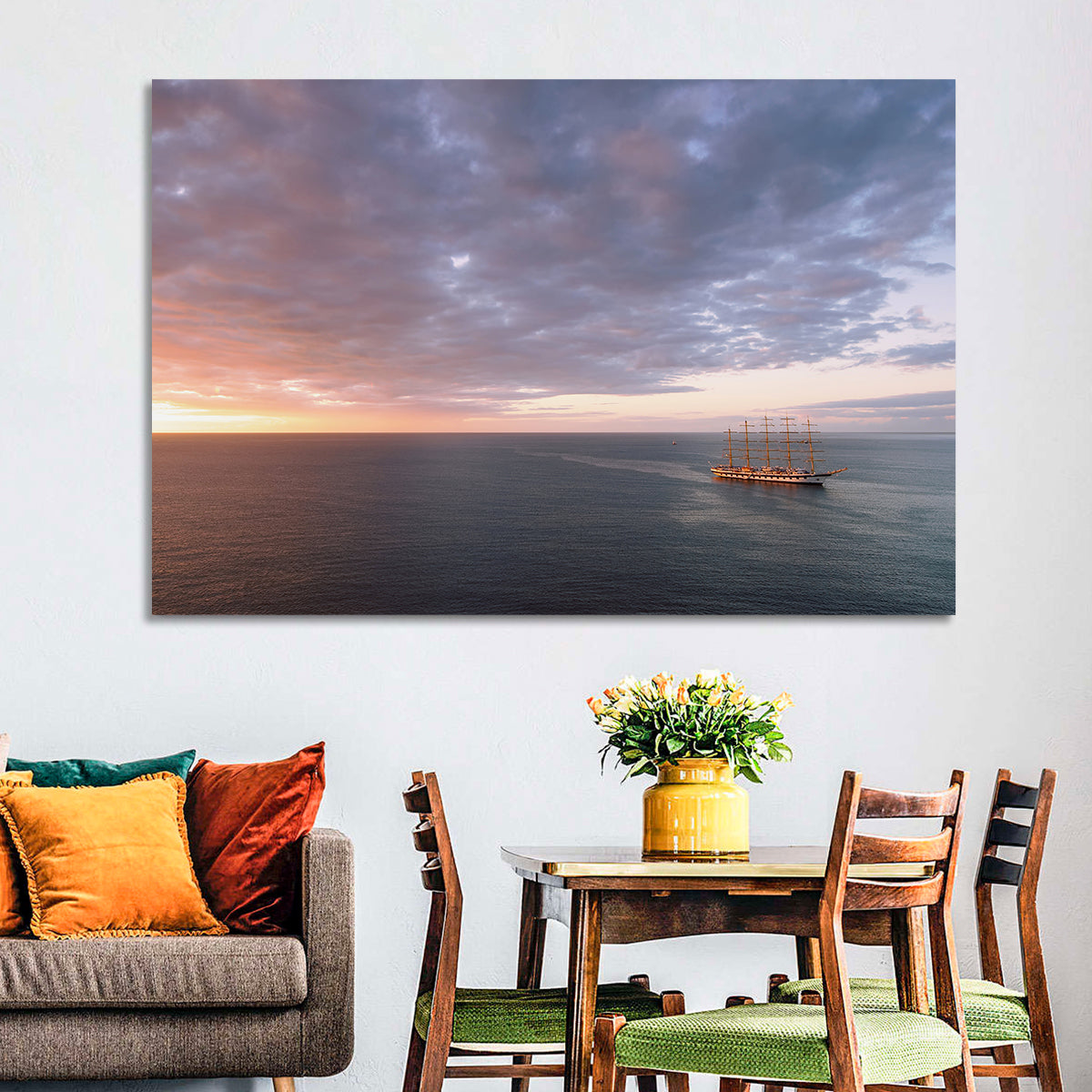 Sunlit Tall Ship at Sea Wall Art