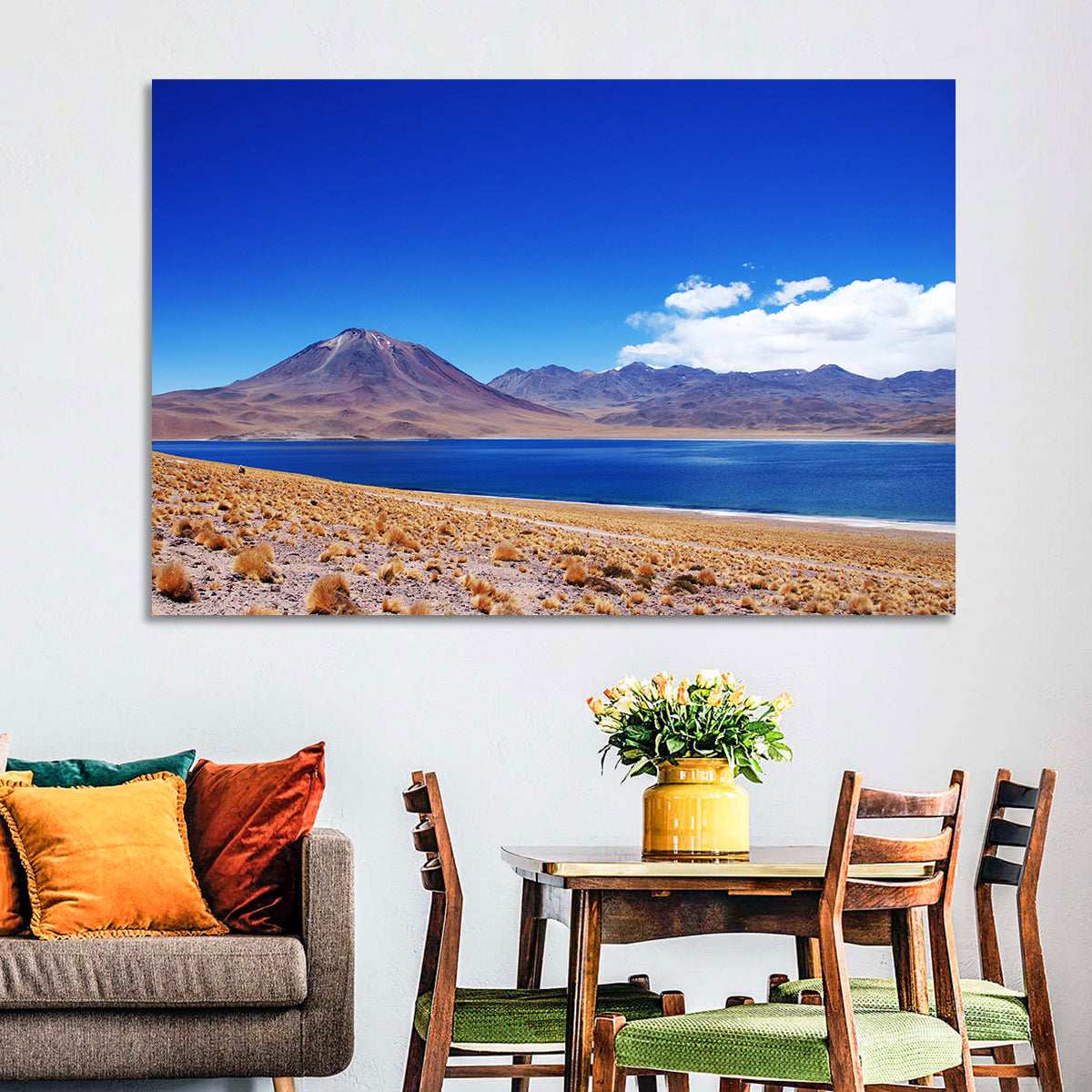 Miscanti Lagoon and Miñiques Volcano Wall Art in a room, landscape