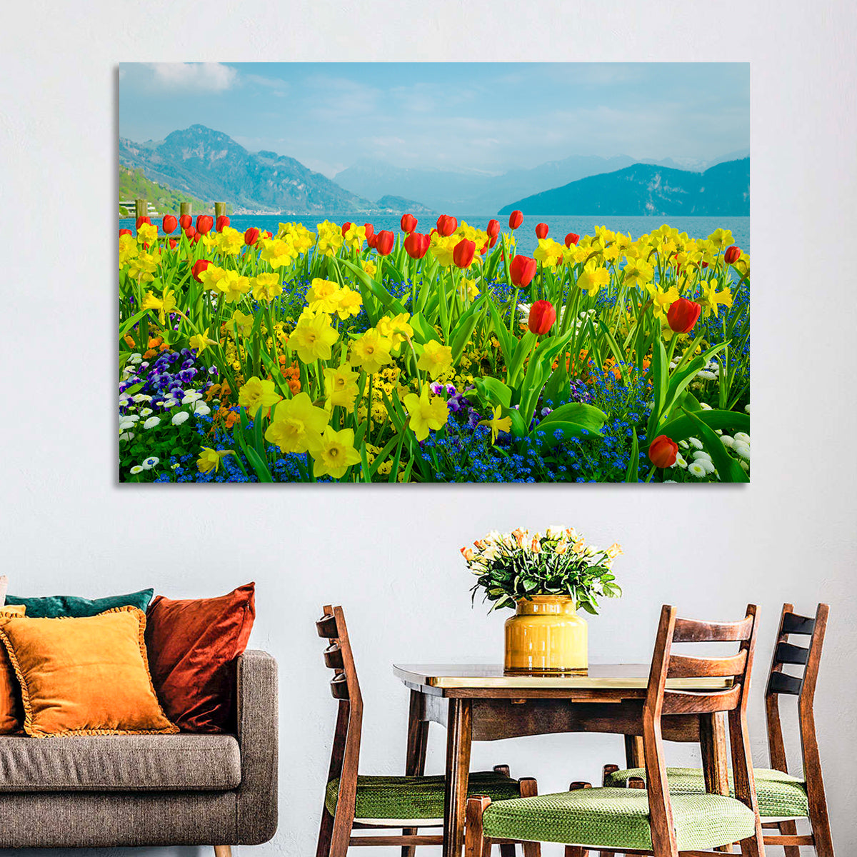Lake Lucerne Daffodils Wall Art in a room, landscape