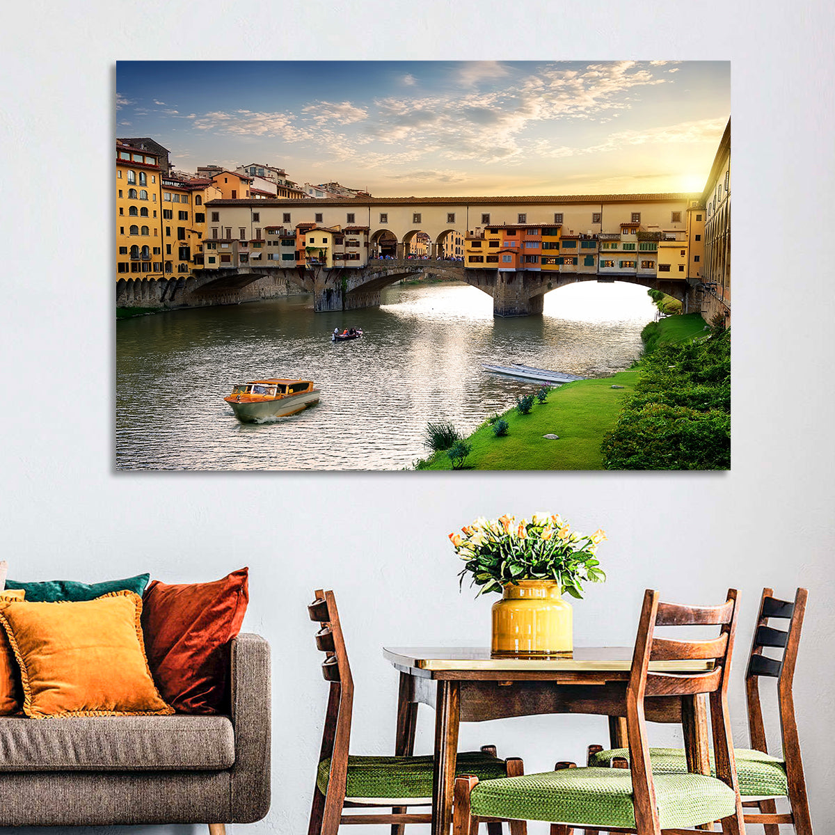 Ponte Vecchio at Golden Hour Wall Art in a room, landscape