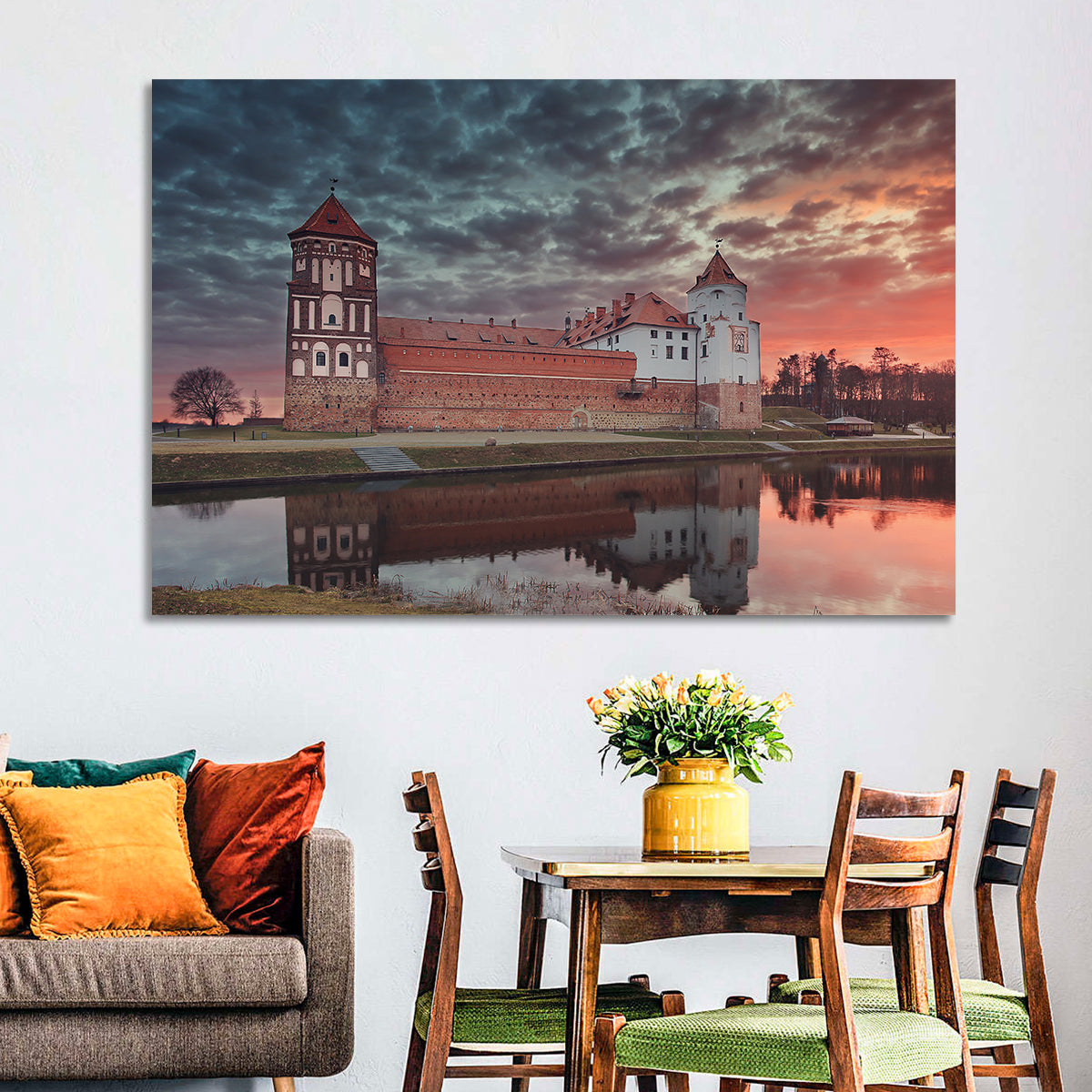 Mir Castle at Dusk Wall Art in a room, landscape