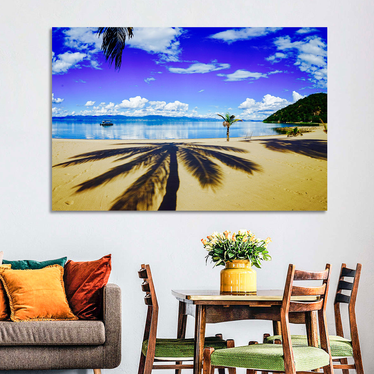 Lake Malawi Palm Shadow Wall Art in a room, landscape