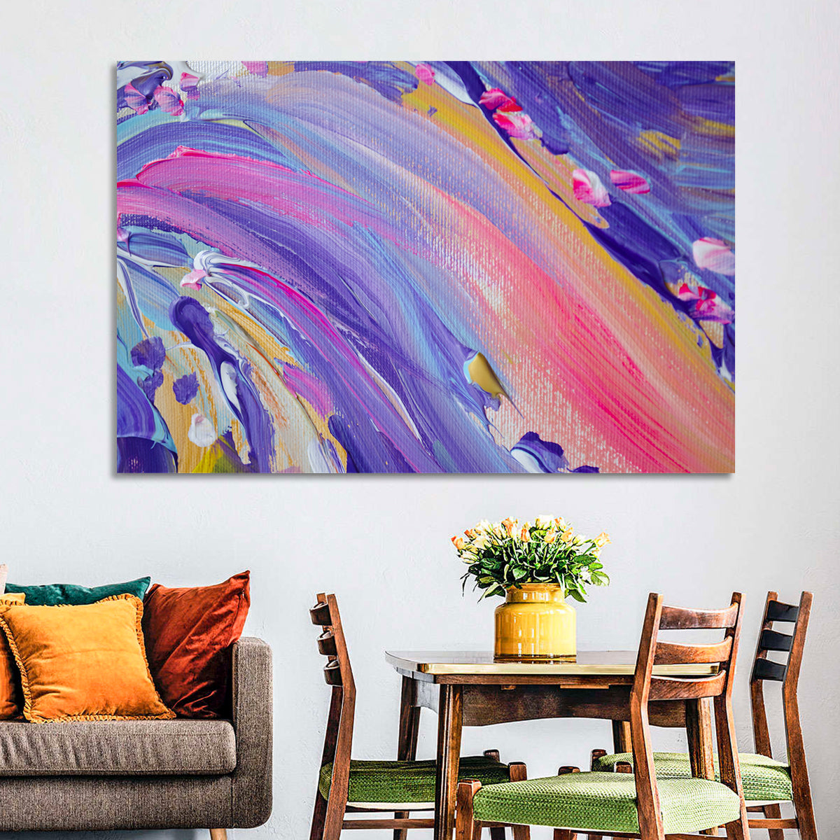 Sliding Hill Brushstrokes Wall Art in a room, landscape