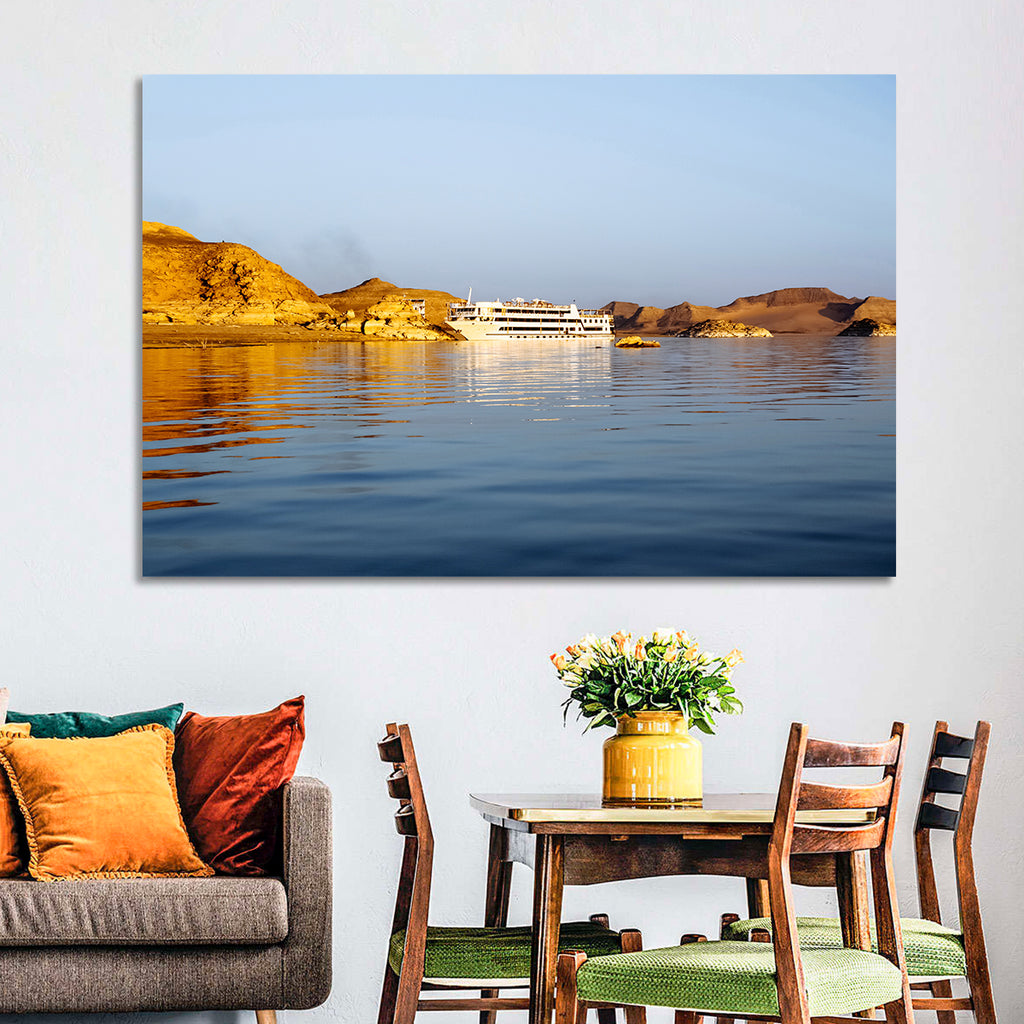 Lake Nasser Cruise Ship at Golden Hour Wall Art