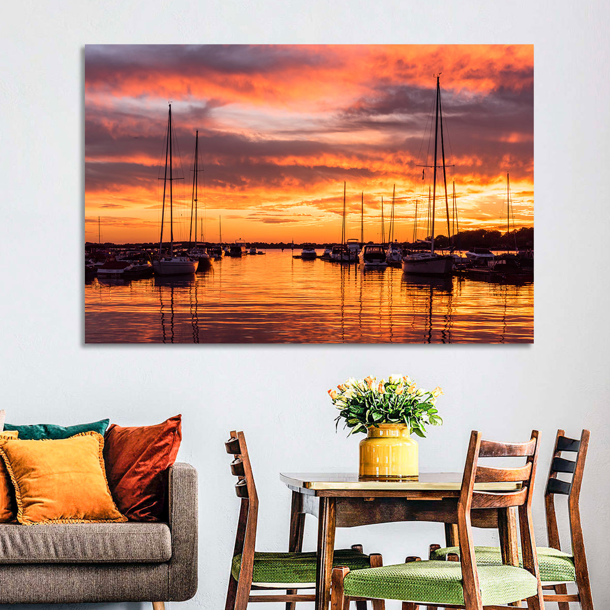Lake Norman Harbor Sunset Wall Art in a room, landscape
