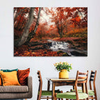 Autumn Forest Stream with Footbridge Wall Art