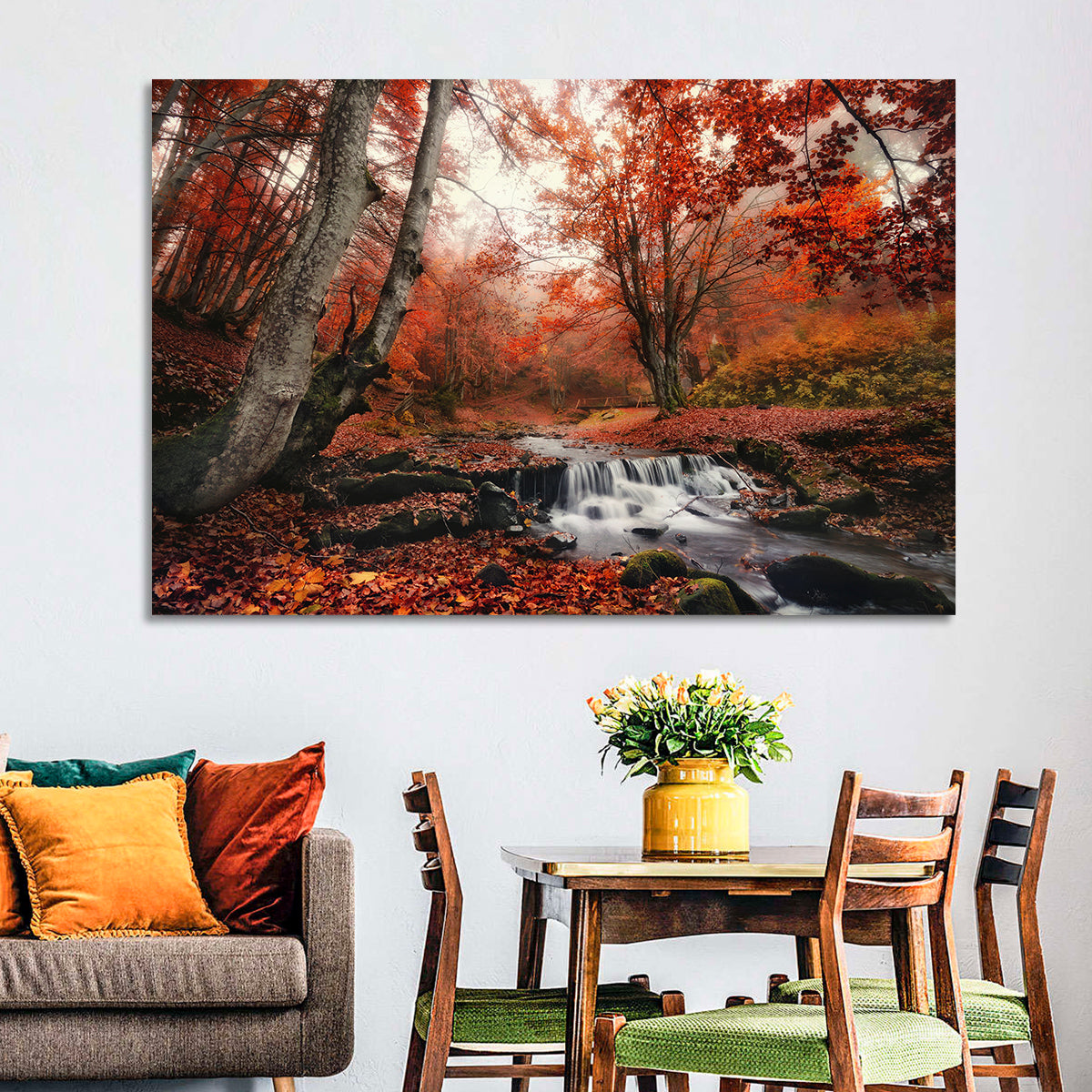 Autumn Forest Stream with Footbridge Wall Art