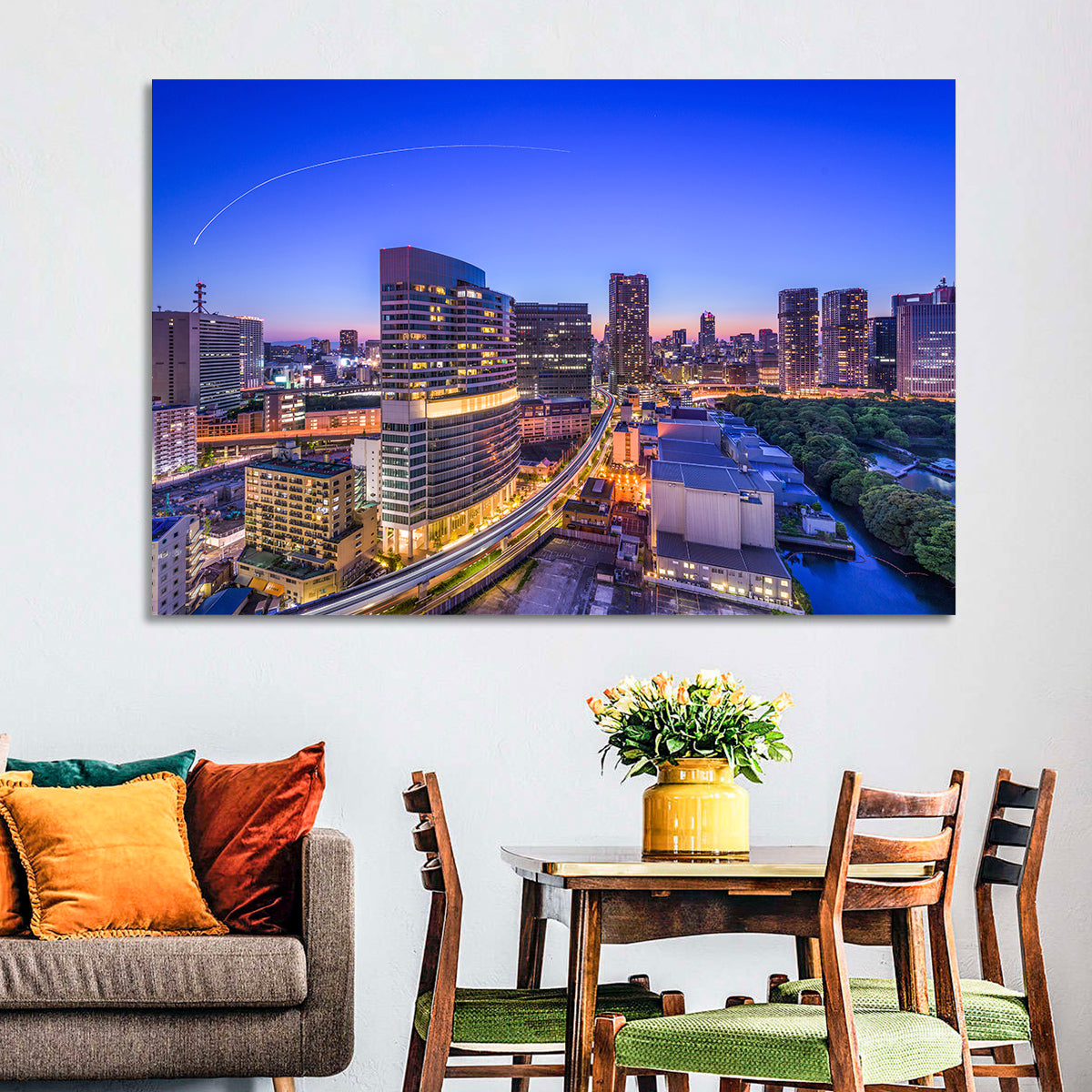 Tokyo Monorail Light Trails at Twilight Wall Art