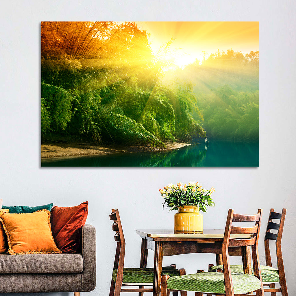 Golden Bamboo Riverbank Wall Art
