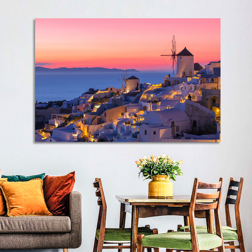 Oia Windmills at Dusk Wall Art