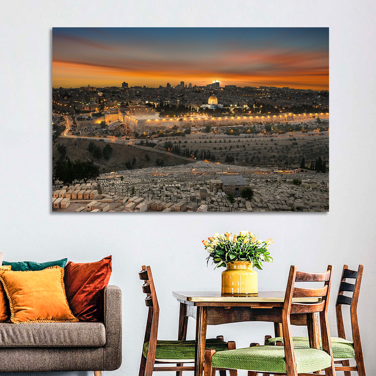 Jerusalem Sunset Over Temple Mount Wall Art in a room, landscape