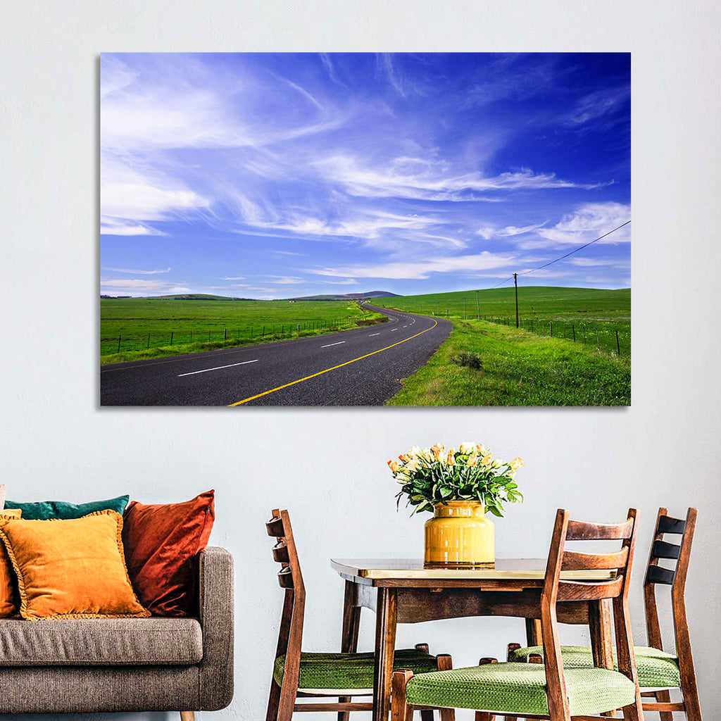 Winding Country Road in Green Fields Wall Art