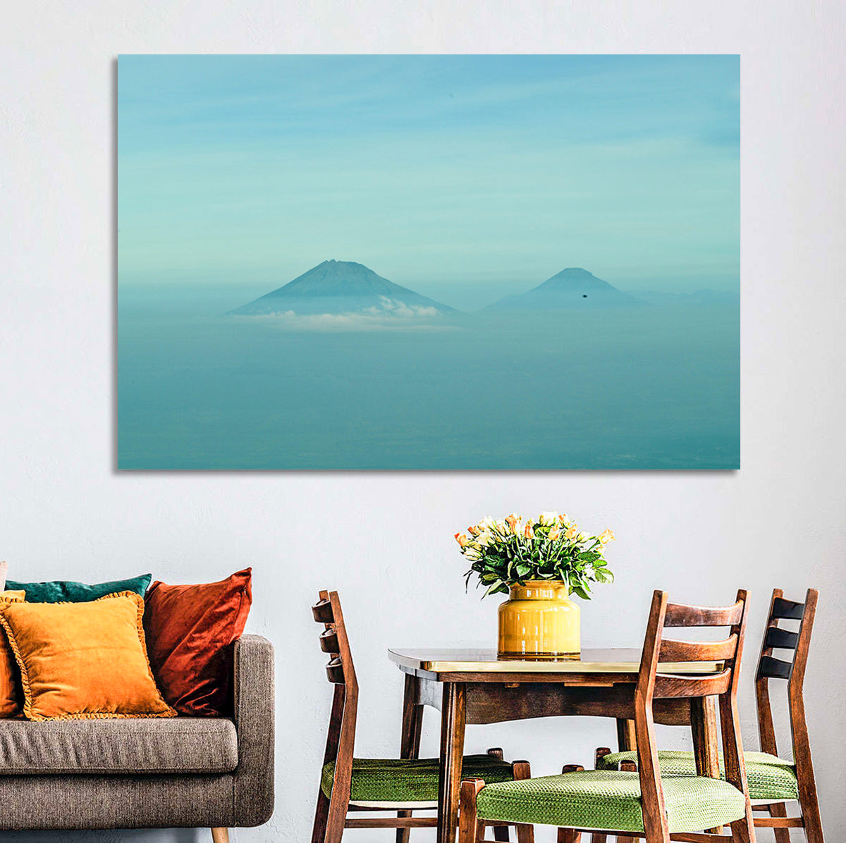Sumbing and Sindoro Volcanoes Wall Art in a room, landscape