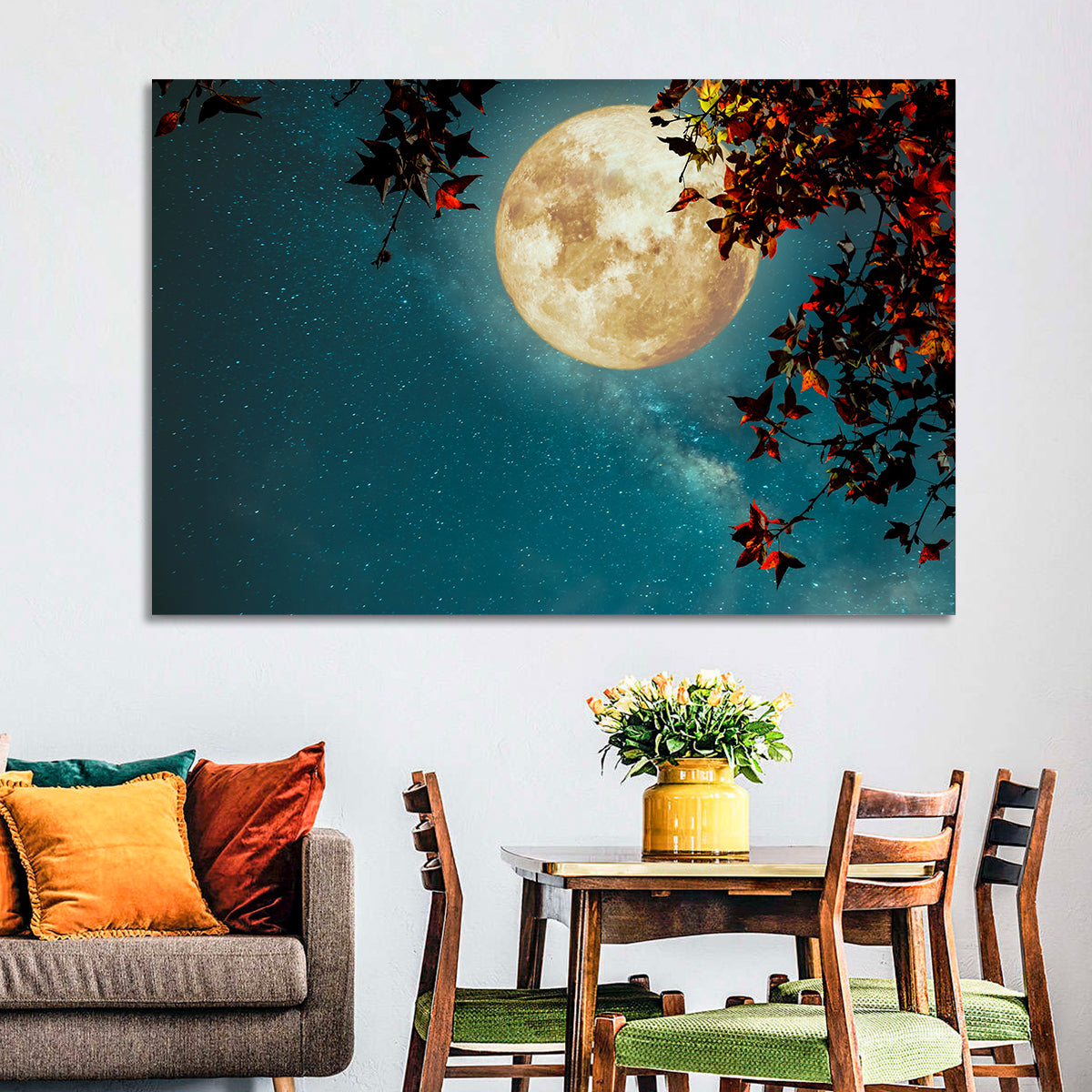 Autumn Moon with Milky Way Wall Art in a room, landscape