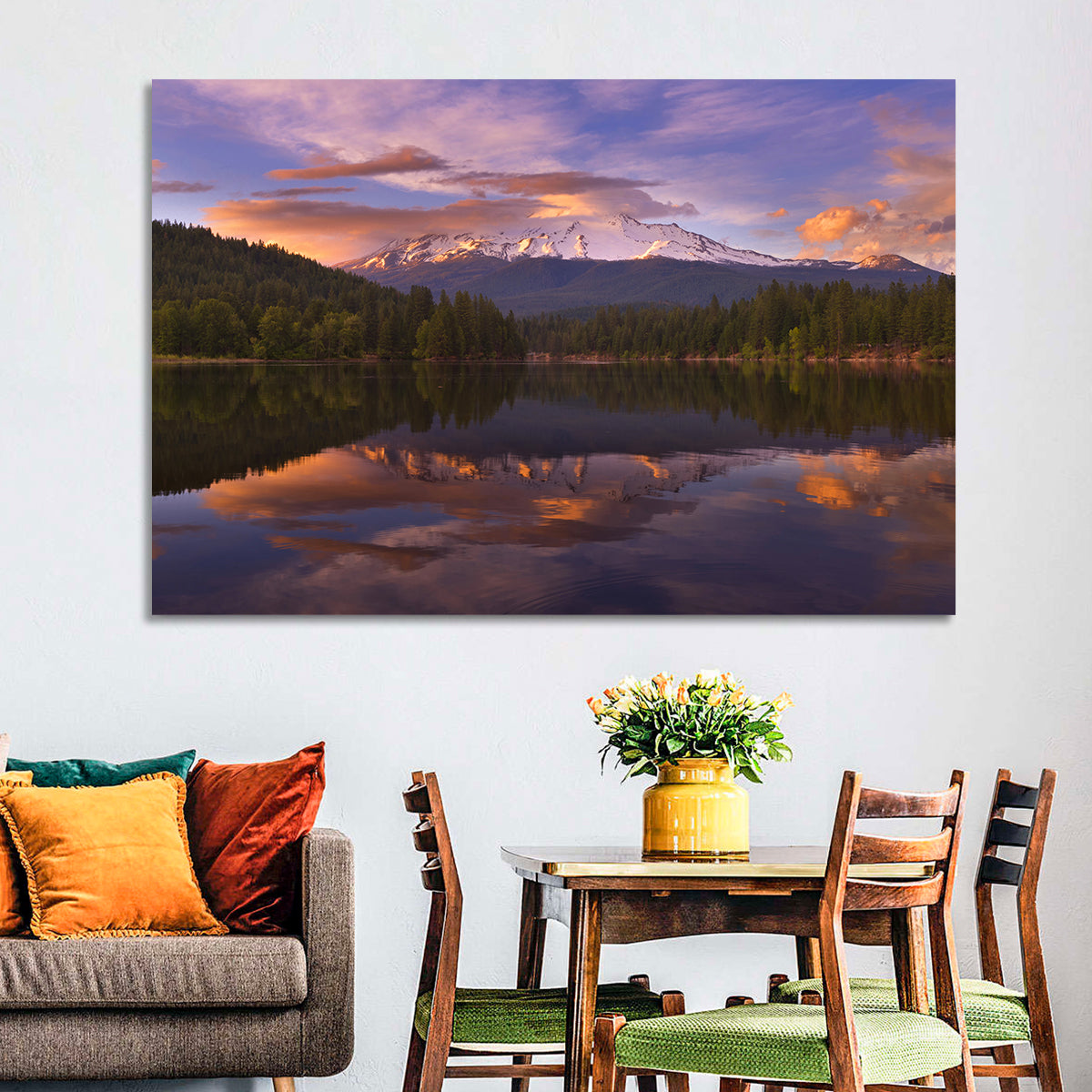 Mt Shasta Over Lake Siskiyou Wall Art in a room, landscape