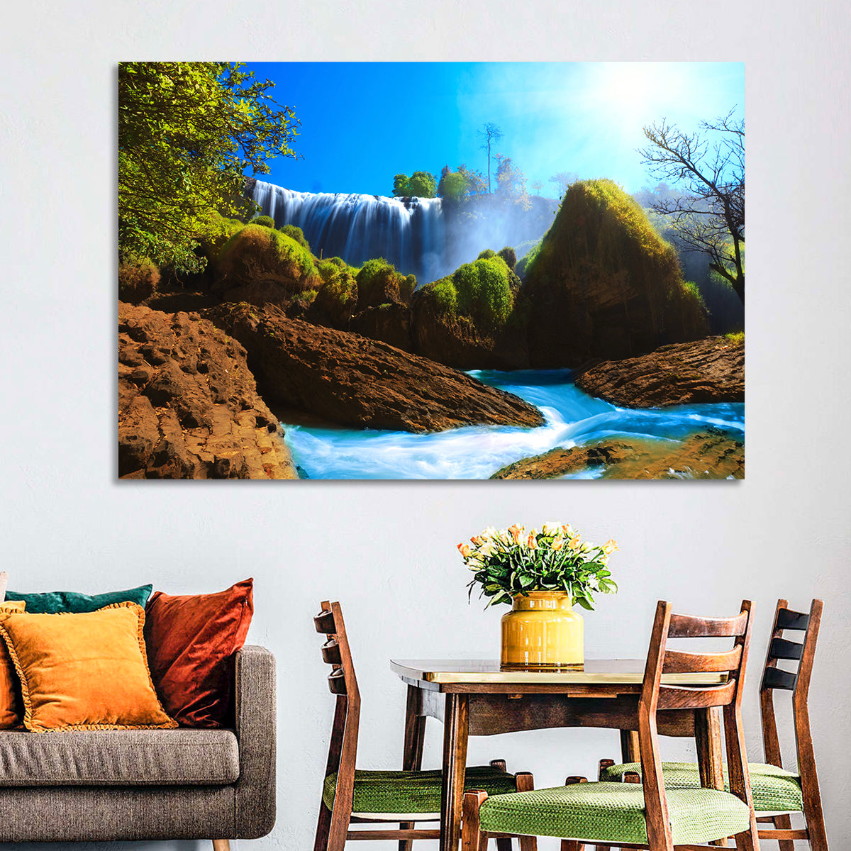 Sunlit Turquoise Waterfall Wall Art