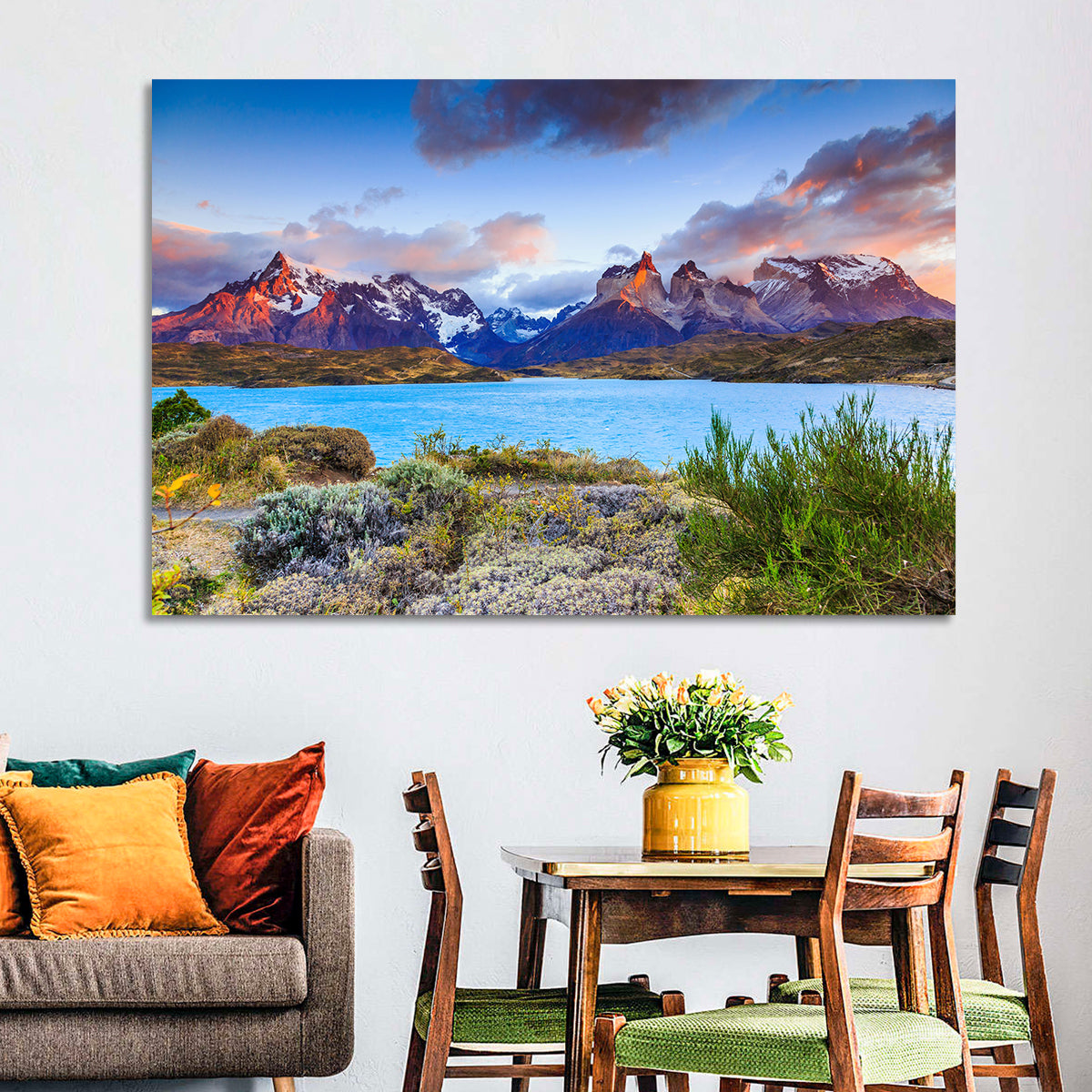 Lake Pehoe at Dawn Wall Art in a room, landscape