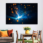 Bright Blue Welding Sparks Wall Art