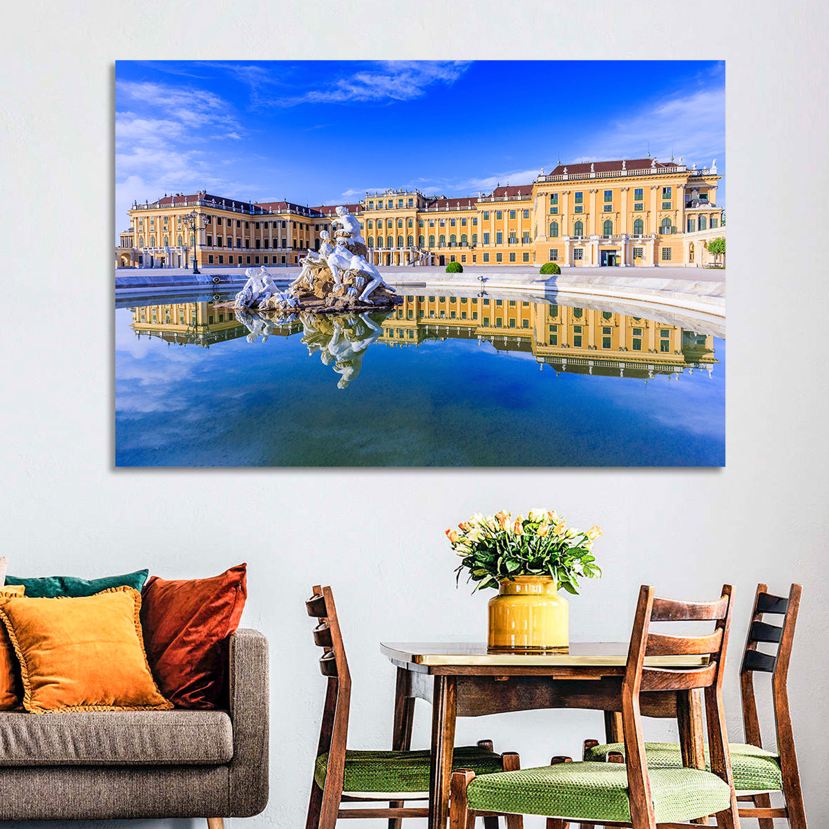 Schönbrunn Palace Fountain View Wall Art in a room, landscape