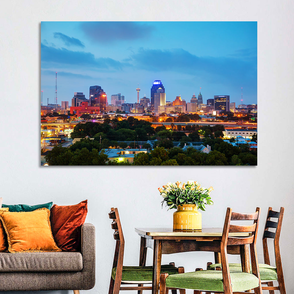 San Antonio Skyline at Dusk Wall Art