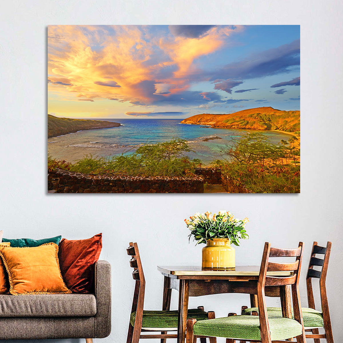 Hanauma Bay Golden Hour Wall Art in a room, landscape