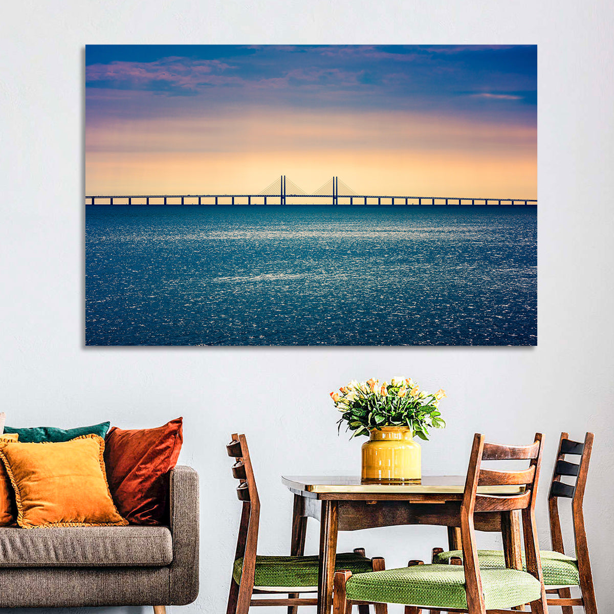 Øresund Bridge at Sunset Wall Art in a room, landscape