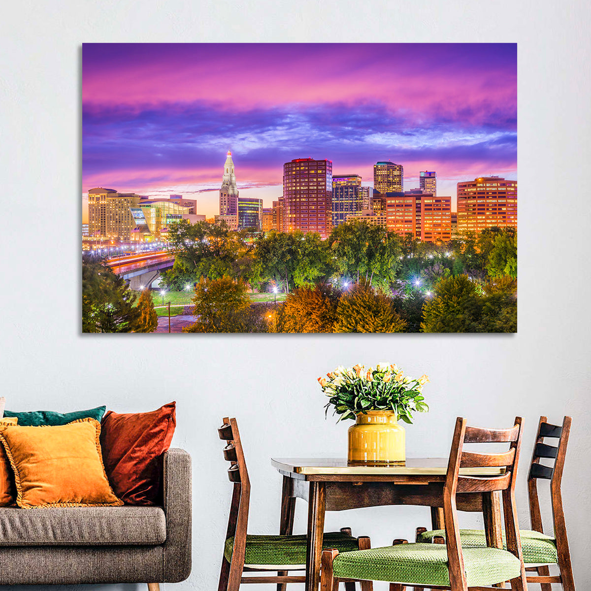 Hartford Skyline at Dusk Wall Art