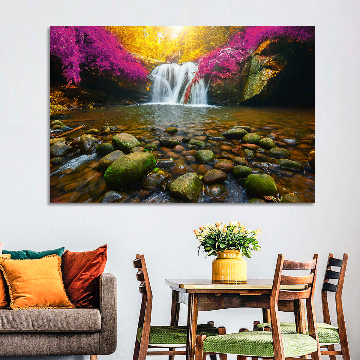 Phu Soi Dao Waterfall at Dusk Wall Art in a room, landscape