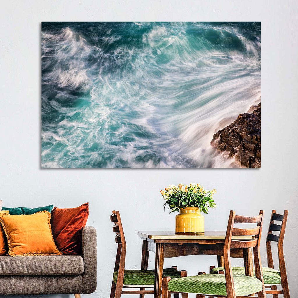 Silky Teal Ocean Waves Wall Art