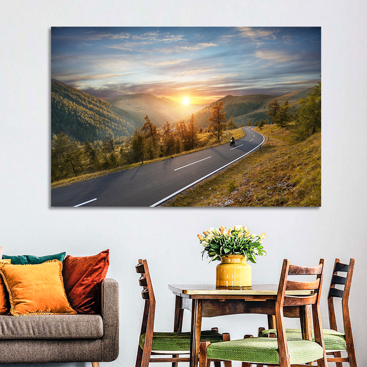 Alpine Highway at Golden Hour Wall Art in a room, landscape