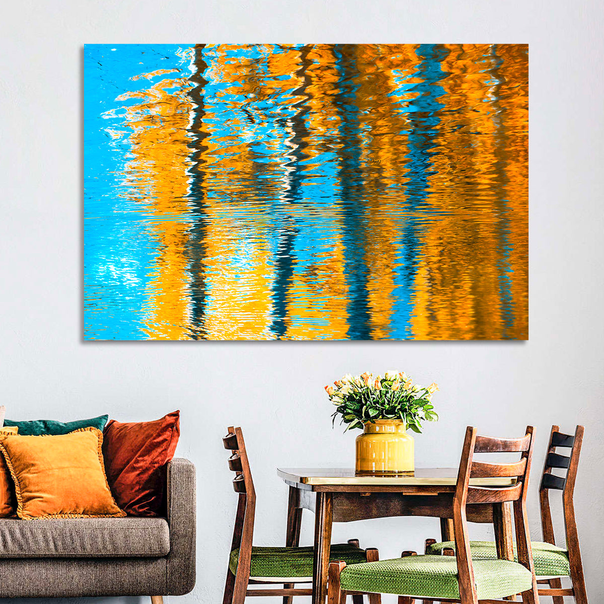 Blue Autumn Reflection Wall Art in a room, landscape