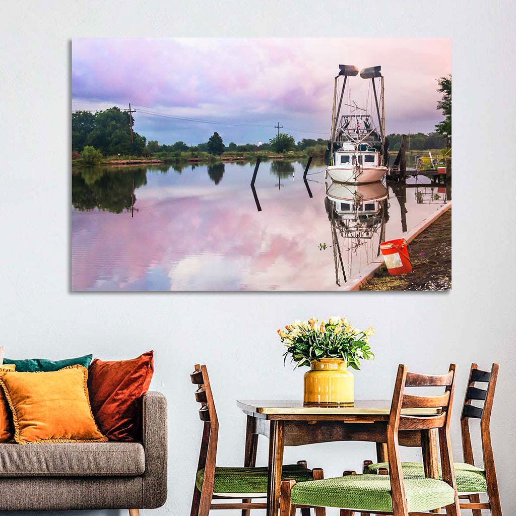White Shrimp Boat on Louisiana Bayou Wall Art