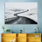 Winding Snow Road with Yellow Markers Wall Art