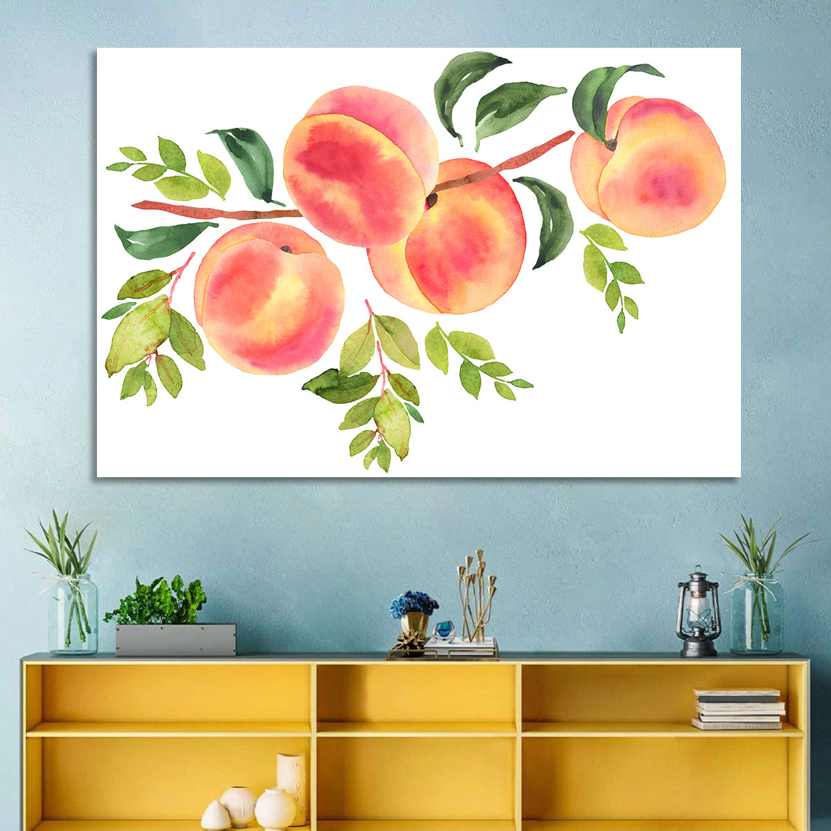 Watercolor Peach Branch Wall Art
