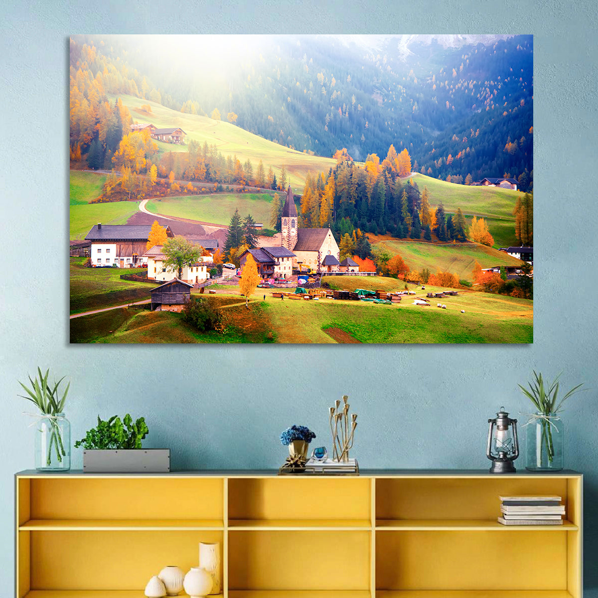 Santa Maddalena Golden Hour Wall Art in a room, landscape