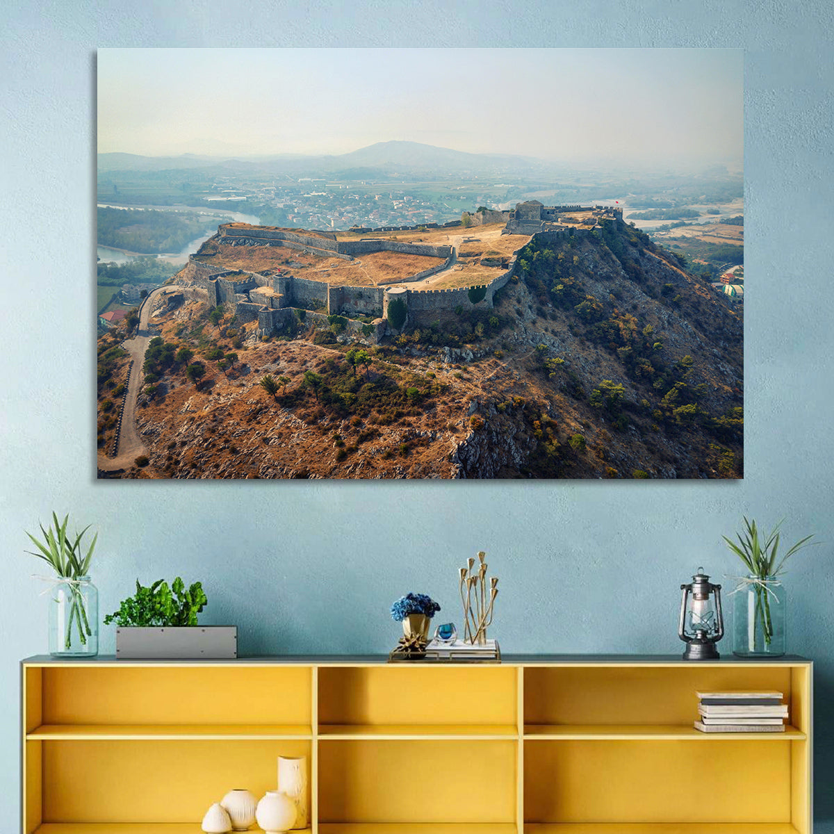 Rozafa Castle Aerial View Wall Art in a room, landscape