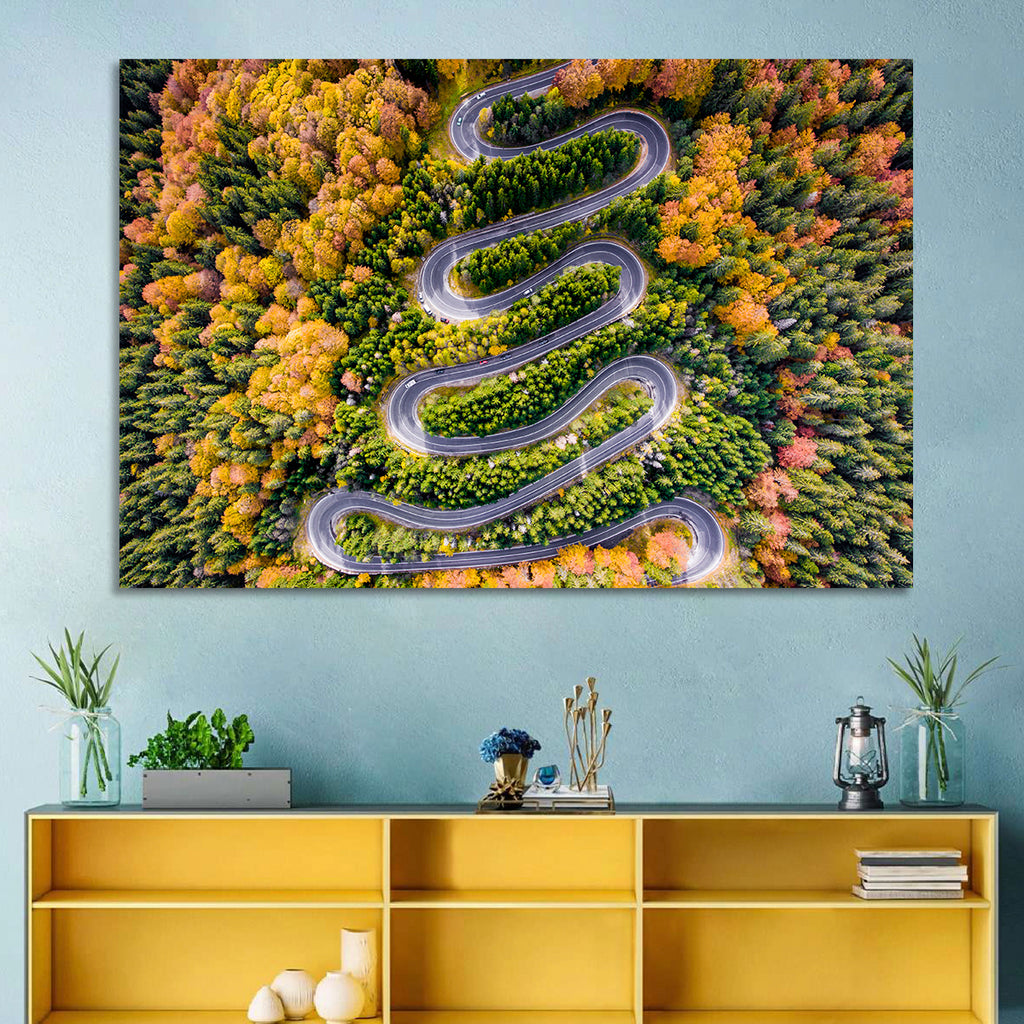 Autumn Winding Forest Road Wall Art