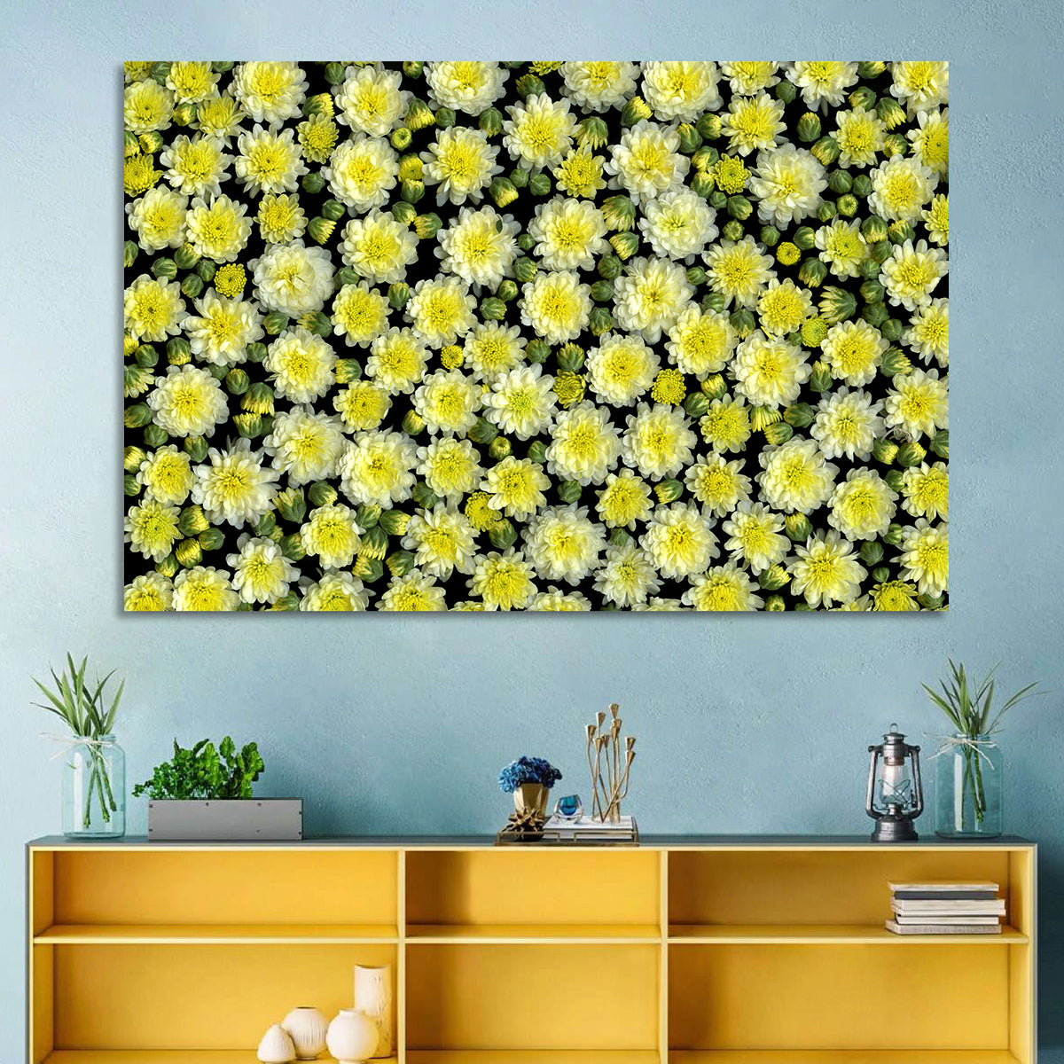 Yellow Chrysanthemum Bloom Pattern Wall Art
