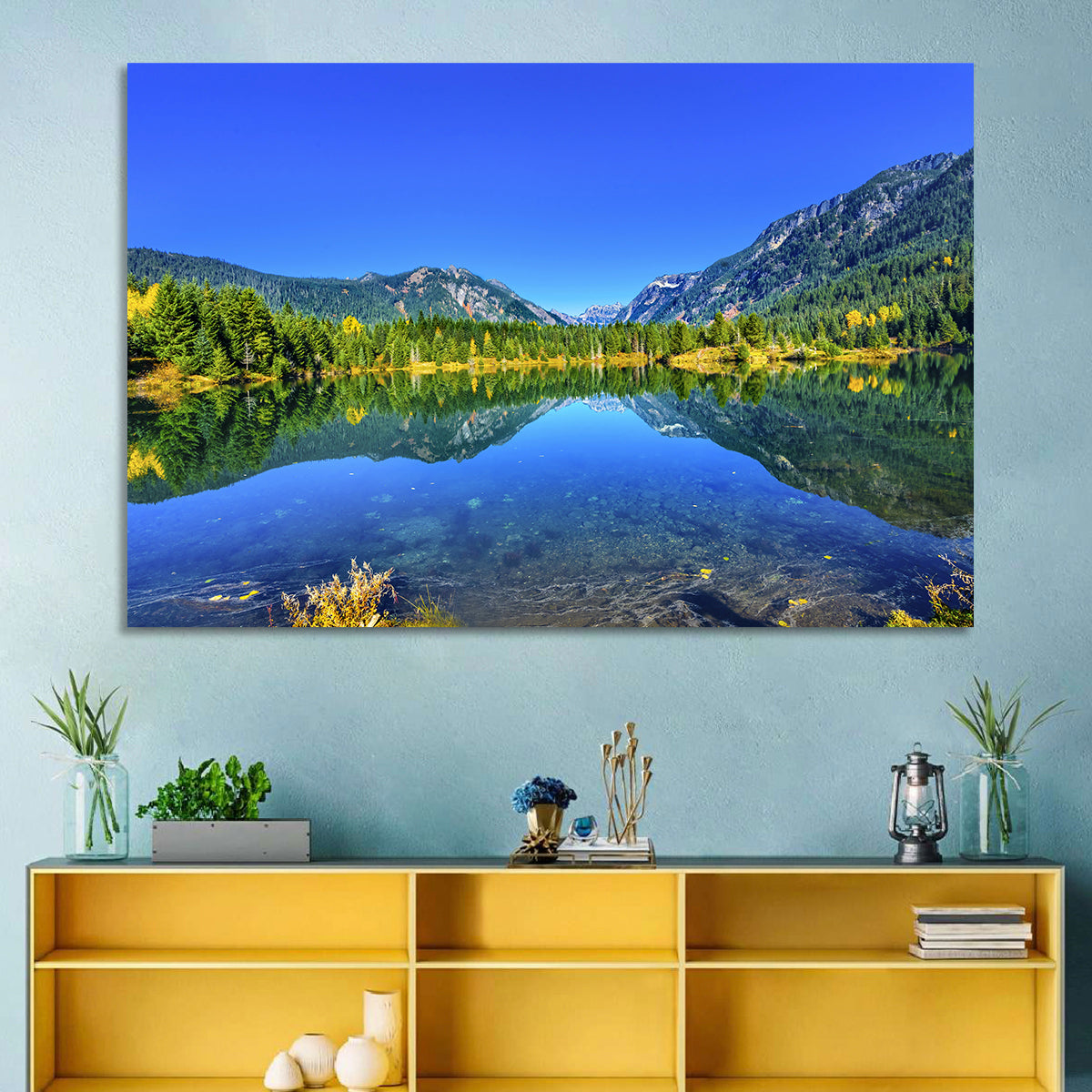 Mt Chikamin Reflection at Gold Lake Wall Art in a room, landscape