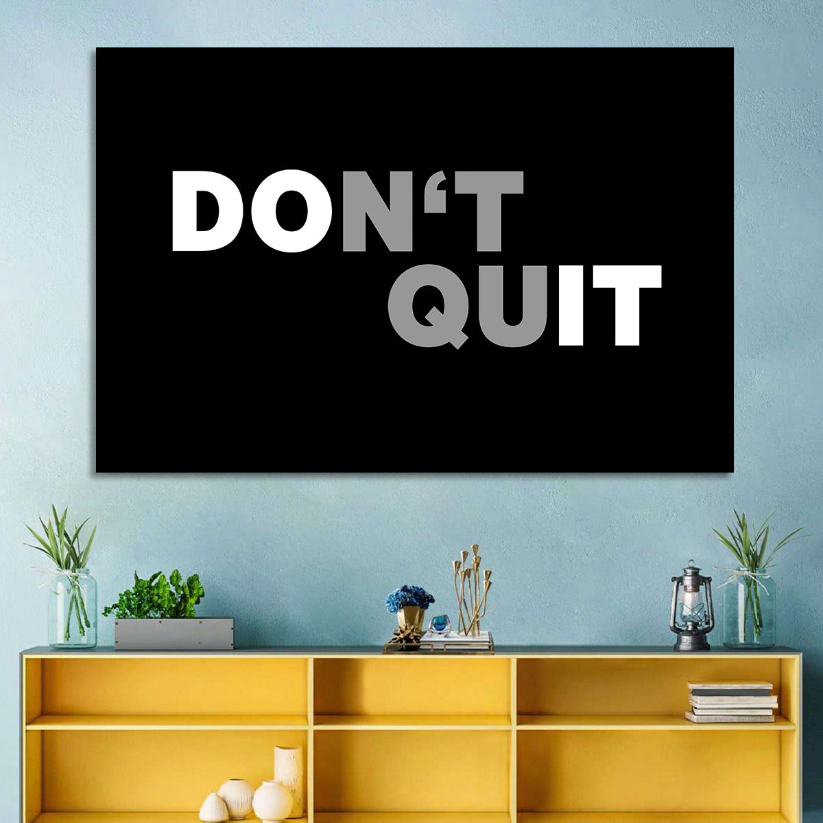 Don't Quit Minimalist Typography Wall Art in a room, landscape