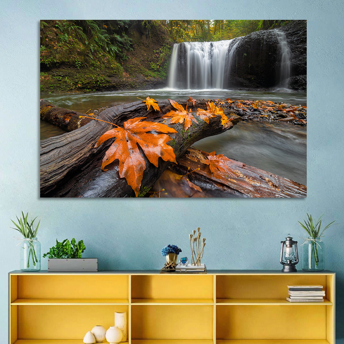 Clackamas Waterfall with Maple Leaf Wall Art