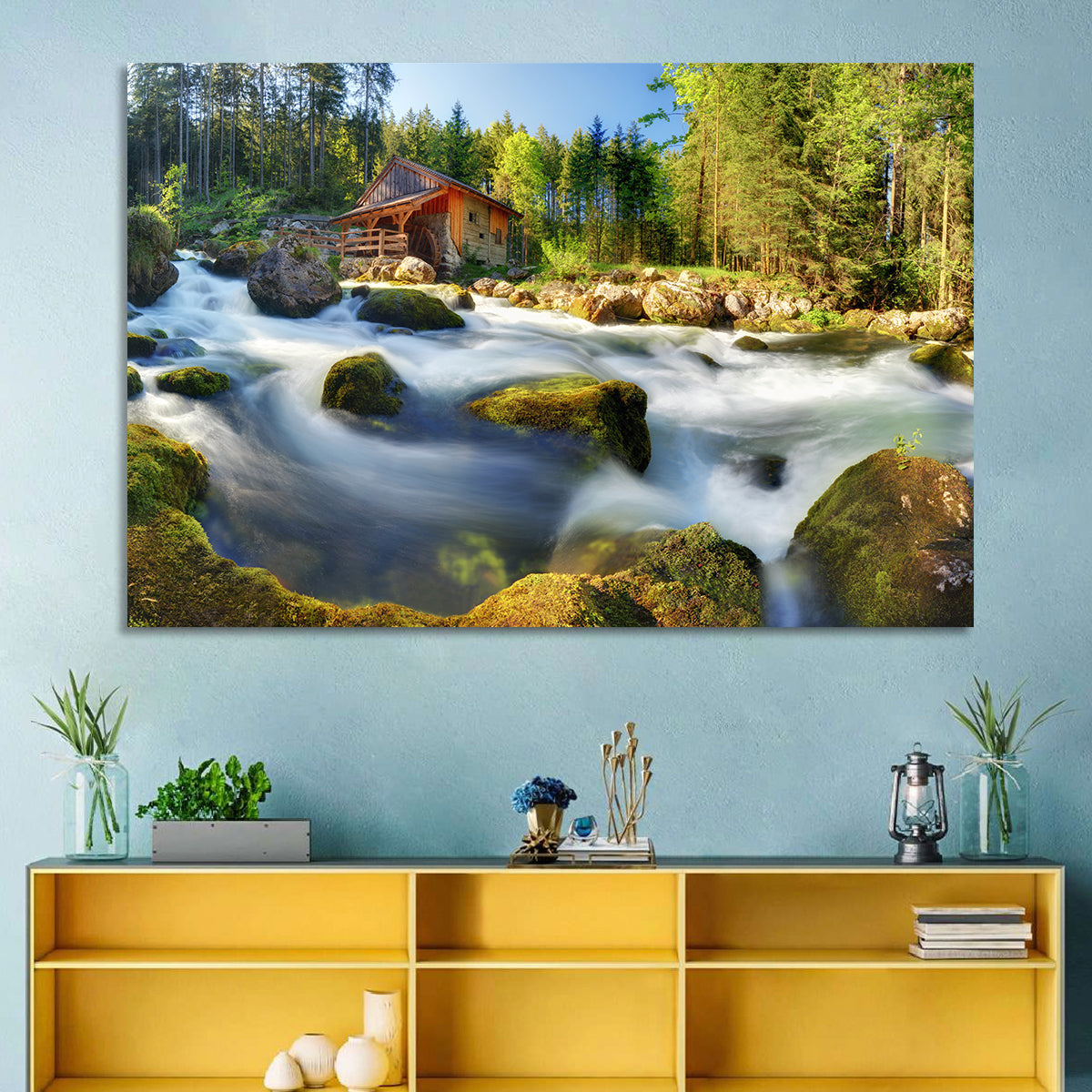 Salzburg Stream with Watermill Wall Art in a room, landscape